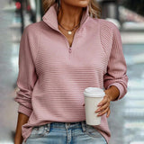 Pink Plain V-Neck Long Sleeve Top