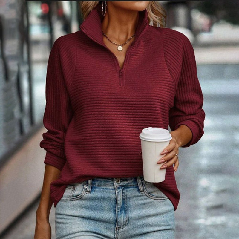 Burgundy V-Neck Long Sleeve Plain Top