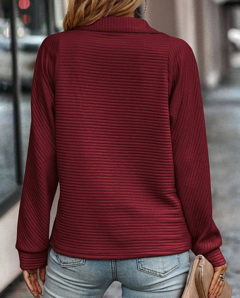 Burgundy V-Neck Long Sleeve Plain Top