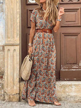 Boho Style V-neck Floral Belt Dress (7 colors)