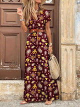 Boho Style V-neck Floral Belt Dress (7 colors)