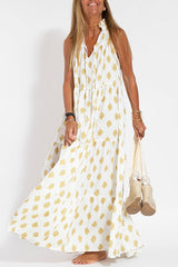 Boho Loose Gold Print Flowy Resort Dress