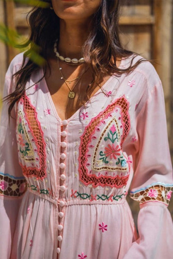 Bell Sleeve Ruffle Bohemian Long Dress