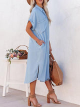 Solid Color Denim Dress