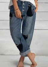 Button Down Cuff Straight Leg Jeans