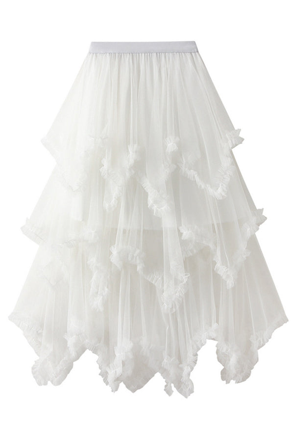 Cake skirt mid-length high waist big swing fluffy fairy gauze dress long skirt