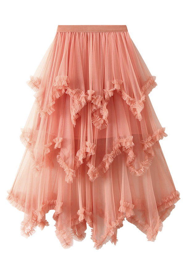 Cake skirt mid-length high waist big swing fluffy fairy gauze dress long skirt