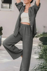 Casual Loose Solid Color Shirt Pants Set