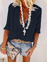 Casual V Neck Button Blouse Tops