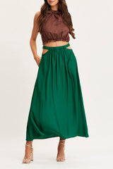 A-line swing skirt high waist hollow solid color skirt