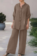 Casual Loose Solid Color Shirt Pants Set