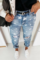 Star Print Loose-fitting Casual Jeans