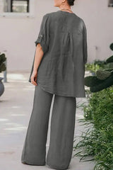 Casual Loose Solid Color Shirt Pants Set